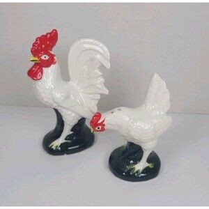 Vintage Ucagco Rooster Hen Chicken Ceramic Salt & Pepper Shakers Japan Farmhouse